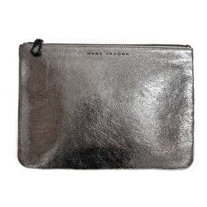 MARC JACOBS Leather Metallic Dark Grey Zipper Pouch